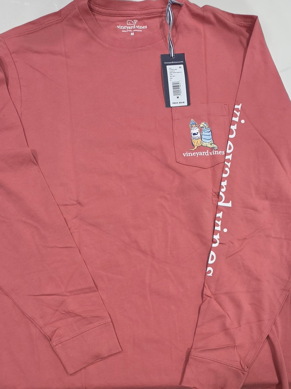 Vineyard Vines Men’s Long-Sleeve Pocket Tee in Coral Pink